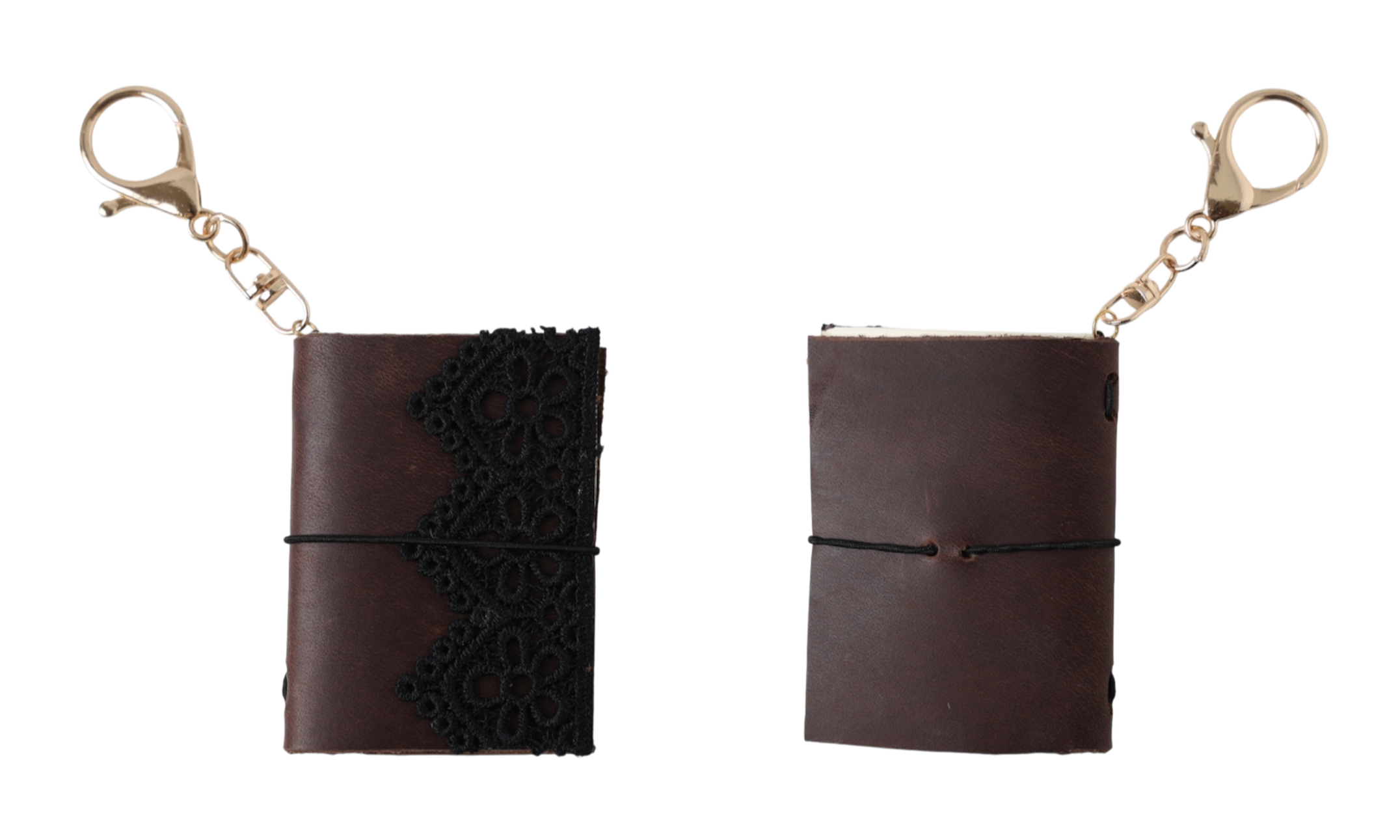 mini leather journal brown black lace
