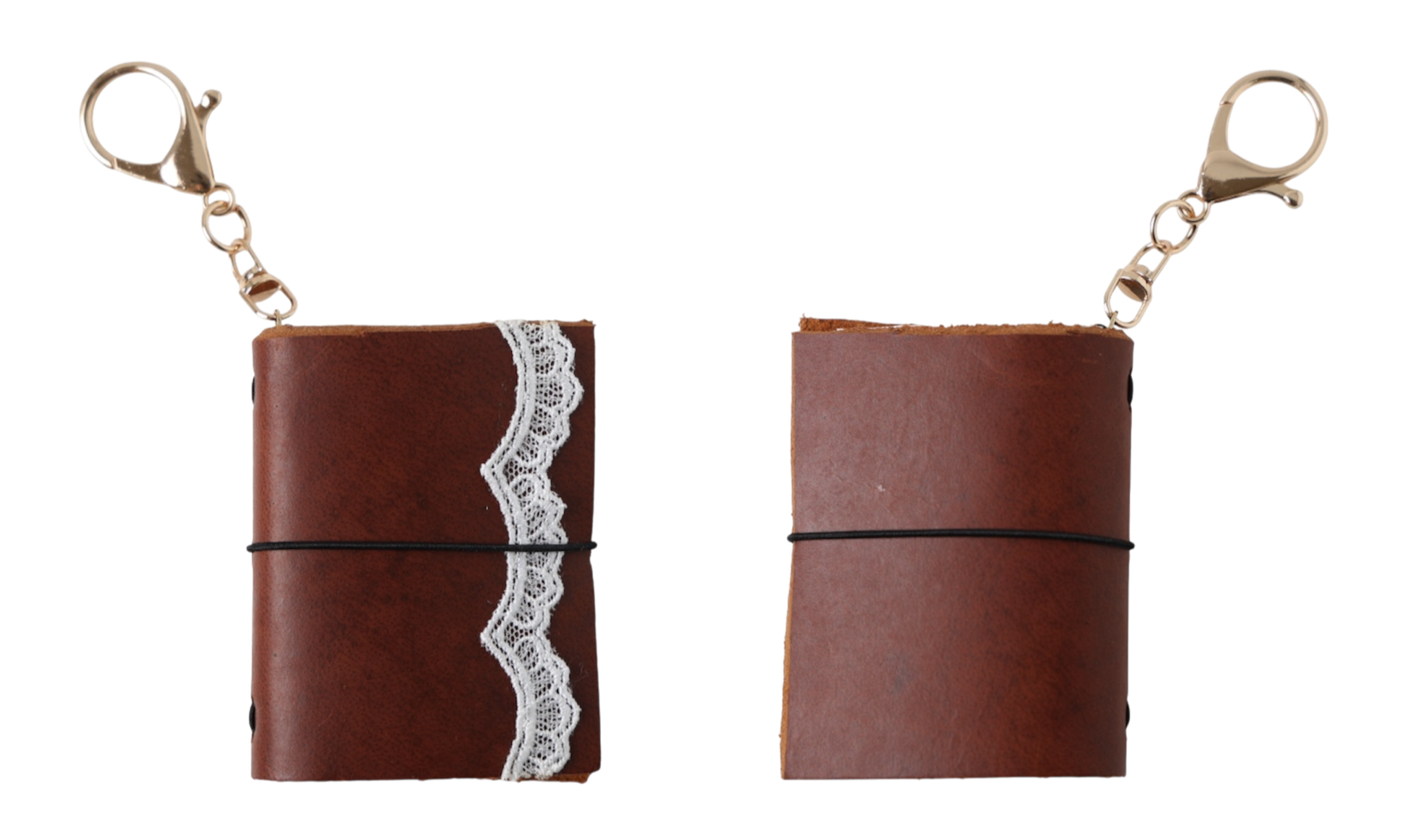 mini leather journal brown white lace