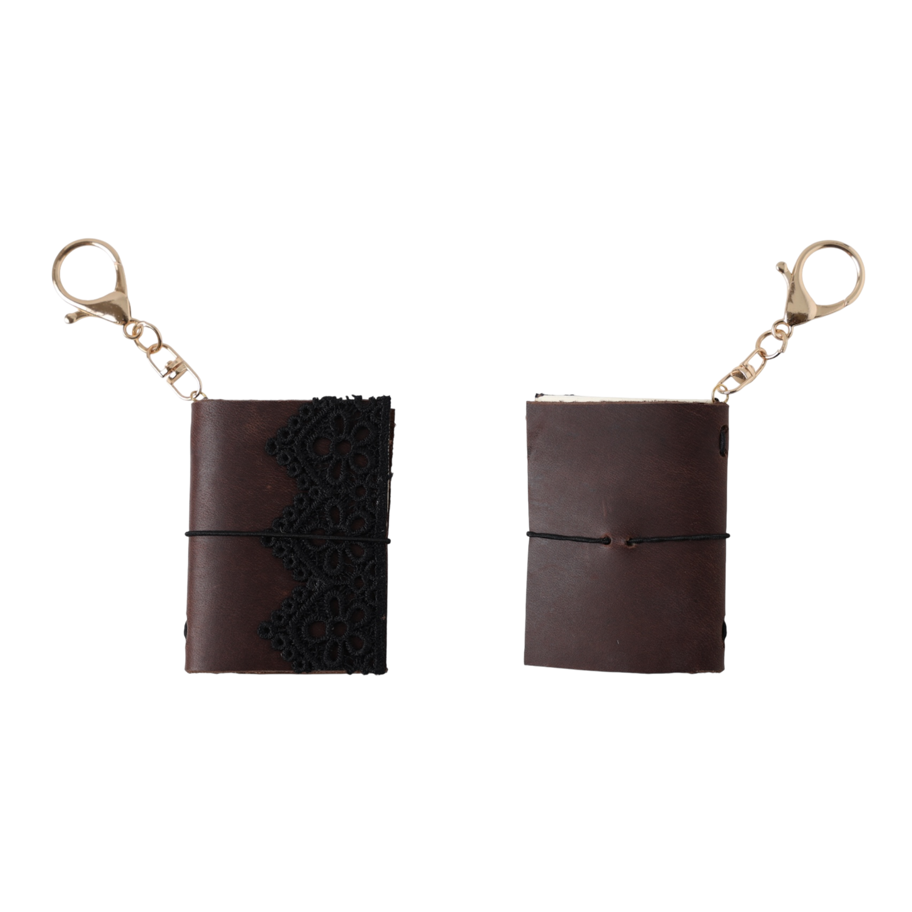 mini leather journal brown black lace