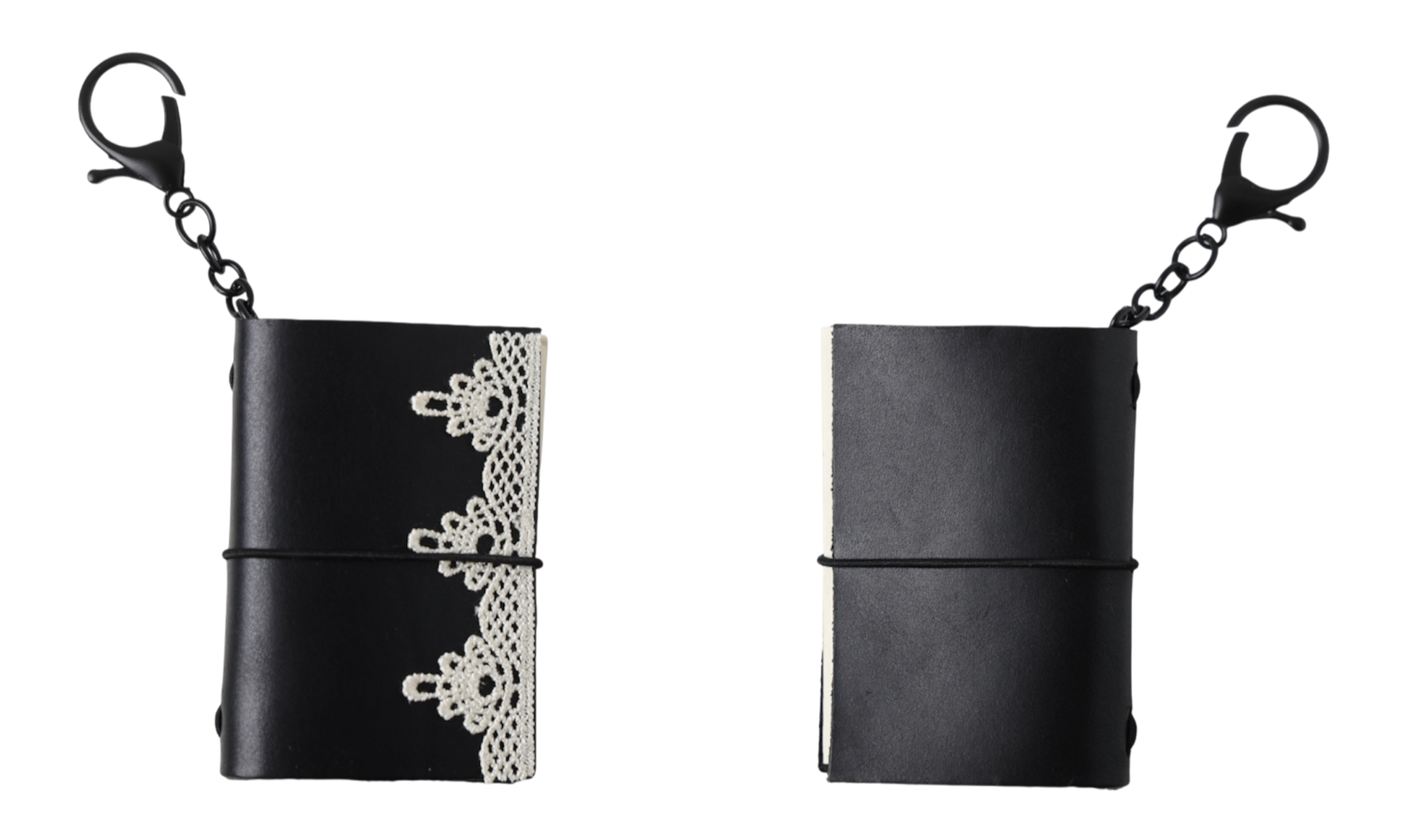 mini leather journal black white lace